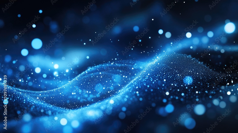 Aufkleber an abstract wave of shimmering blue particles creating a mesmerizing ocean of light.