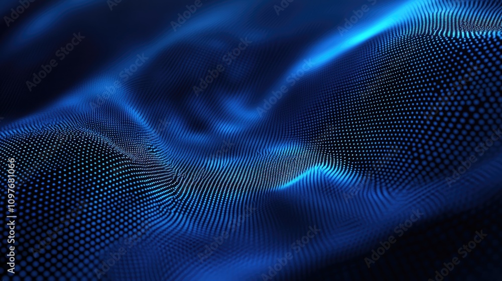 Poster abstract blue wave patterns with a dotted texture create a mesmerizing, immersive digital landscape.