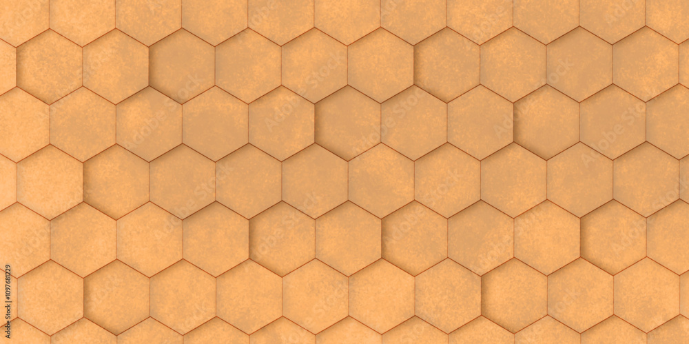 Poster abstract background 3d hexagon pattern with grunge wall effect brown texture. futuristic geometry pa