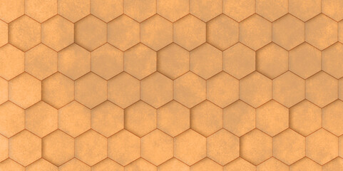 Abstract background 3d hexagon pattern with grunge wall effect brown texture. futuristic geometry pattern honeycomb mosaic brown texture design. hexagon minimalist mesh cell texture design.