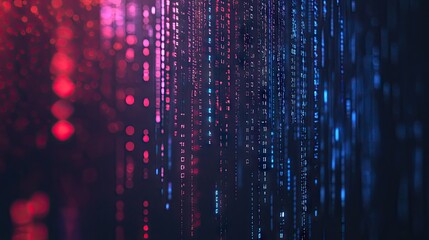 Abstract digital data streams in red and blue, creating a vibrant, futuristic backdrop.