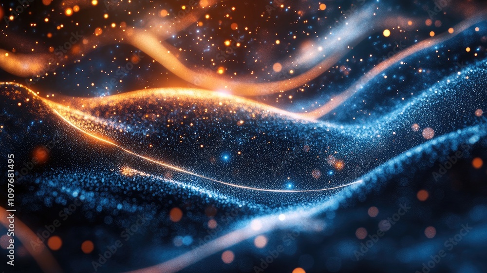 Aufkleber a vibrant abstract wave of shimmering blue and orange lights, creating a mesmerizing effect of motio