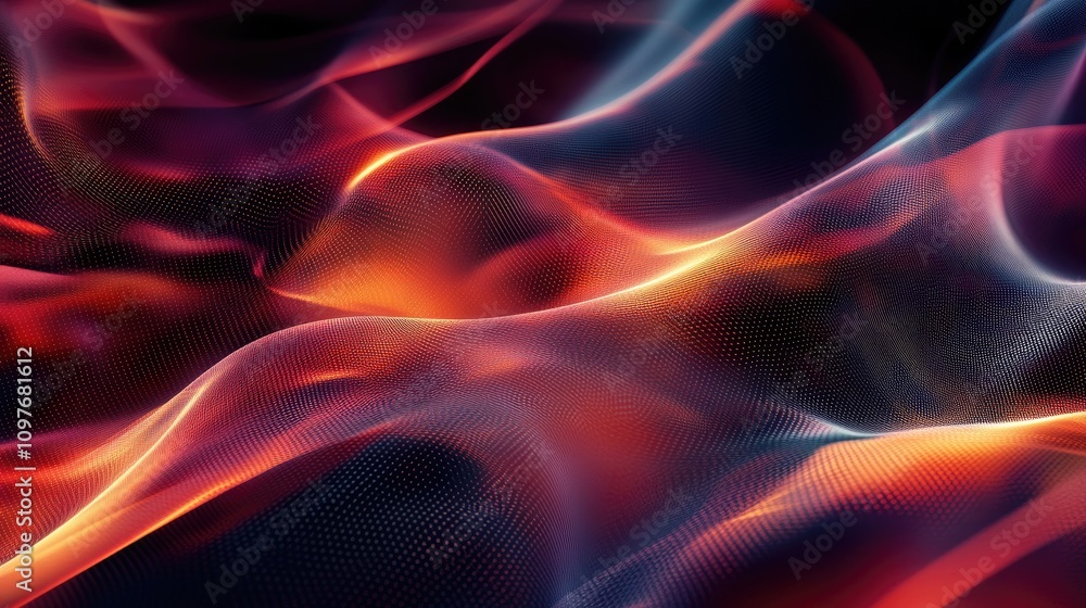 Poster Abstract wave patterns in vibrant hues of red and orange create a dynamic and energetic visual experience.