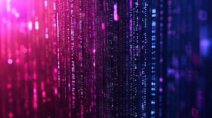 A mesmerizing gradient of pink and blue digital data streams, creating an abstract background of flowing binary codes.
