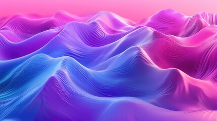 Fototapeta premium Abstract landscape of undulating waves in vibrant pink and blue tones, creating a serene and dreamlike atmosphere.
