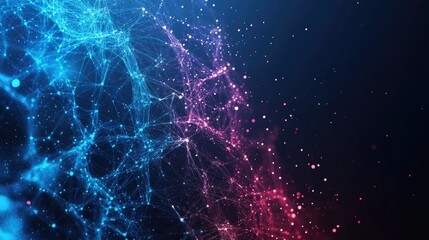 Abstract digital network illustration showcasing vibrant blue and pink interconnected nodes.