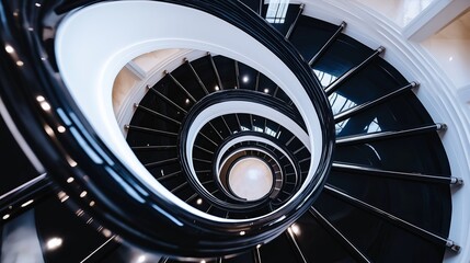 Fototapeta premium Minimalist spiral staircase shot from above, creating a hypnotic swirl