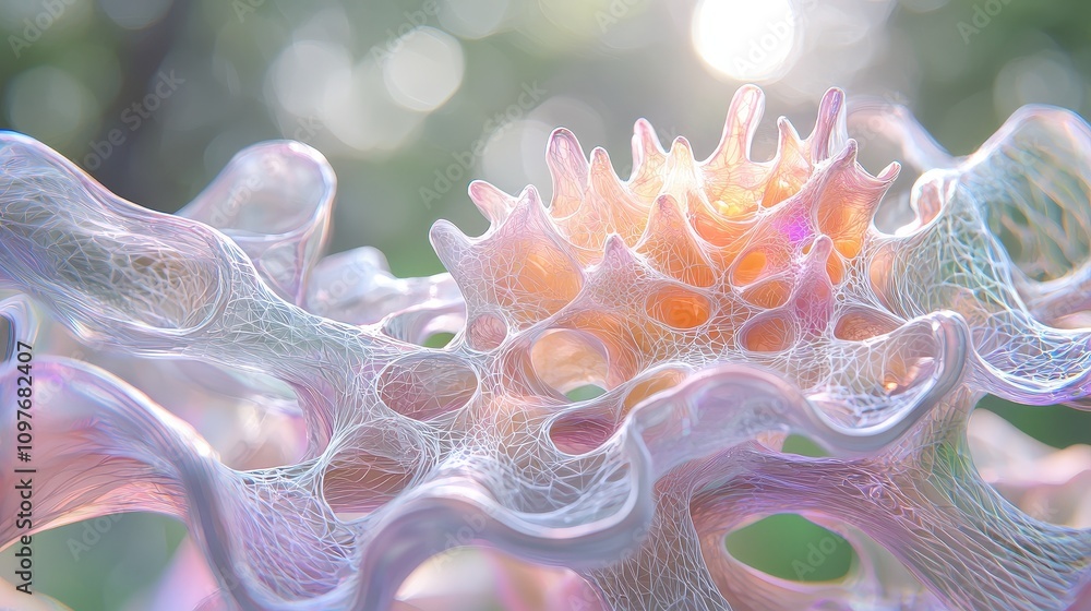 Poster abstract 3d render organic pastel network iridescent fluid flowing dynamic forms