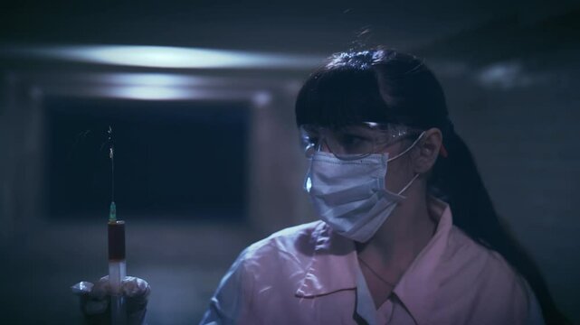 Medical Injection in Low-Light: Close-Up of Nurse Preparing Syringe in Dim Room