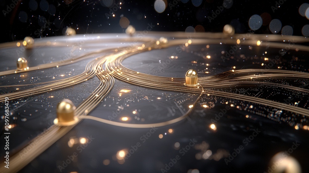 Poster futuristic golden network high tech data processing digital technology global connectio