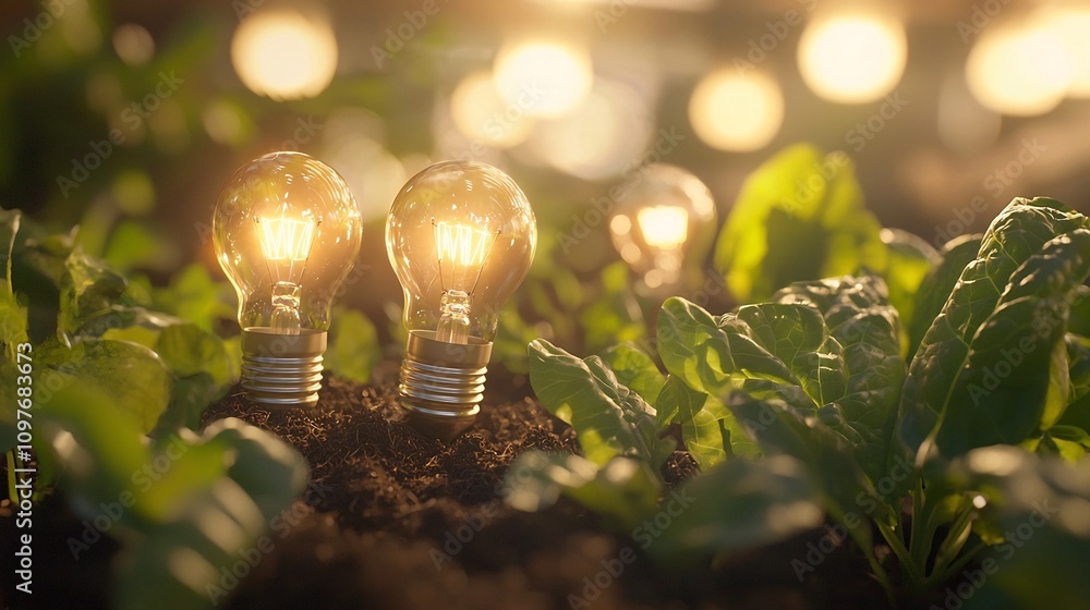 Poster sustainable illumination amidst vibrant greenery energy efficient lighting solution in serene natura