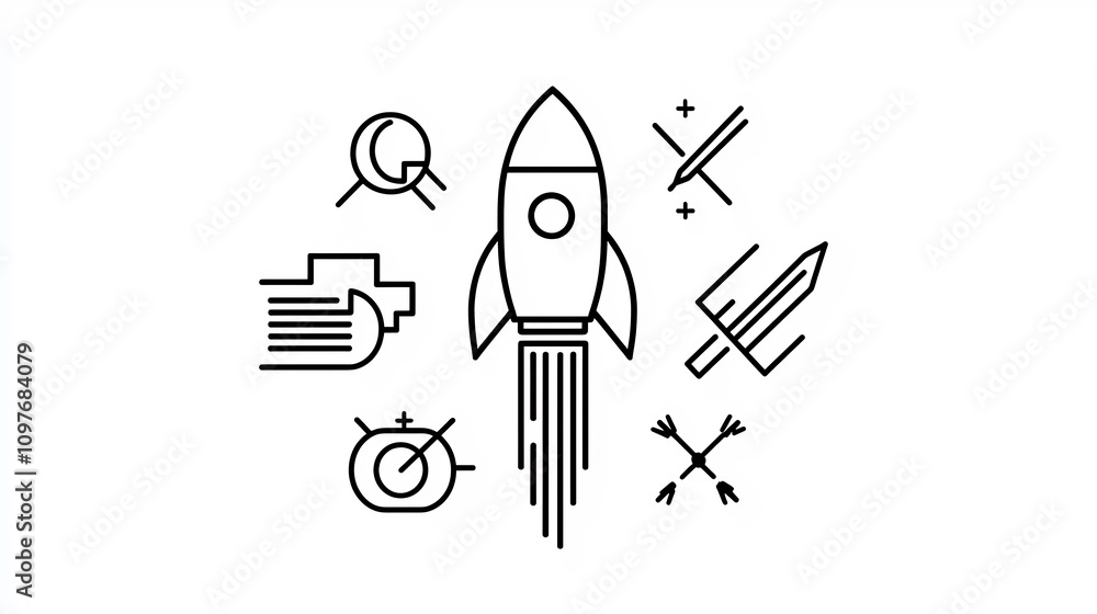 Poster this image showcases a collection of crisp linear outline icons representing the concept of technolo