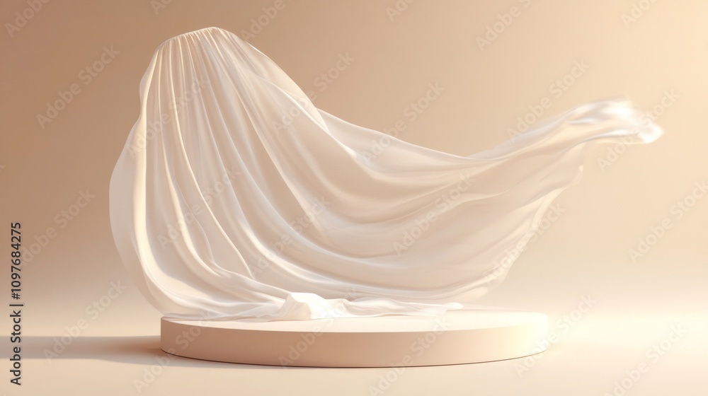 Poster a white fabric is blowing in the wind, creating a sense of movement and freedom