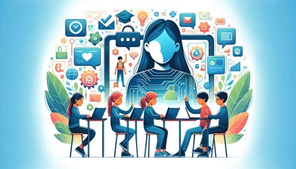 Digital citizenship class with kids learning netiquette and engaging with technology