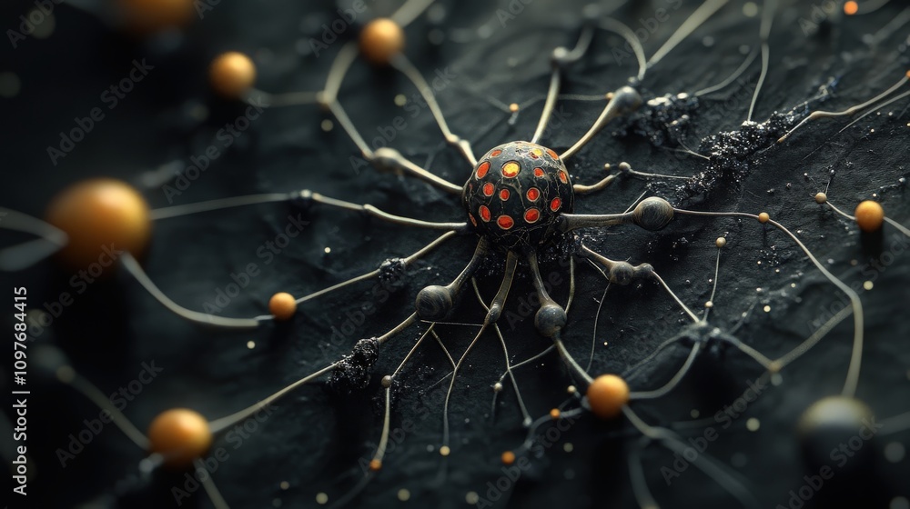 Aufkleber Abstract Representation of Neural Connections with Colorful Node Structures and Black Background Evoking Themes of Technology, Biology, and Connectivity in Modern Design