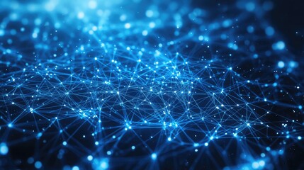 A stunning abstract representation of a network, illuminated with vibrant blue light against a dark background.