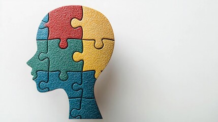 Vibrant puzzle piece head symbol representing mental health awareness the search for solutions and the complexities of the human mind and cognitive processes
