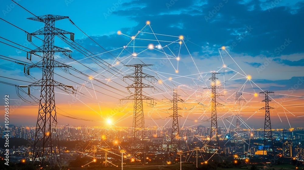 Poster visual flow chart depicting the smart grid that balance renewable energy and storage capacities to e