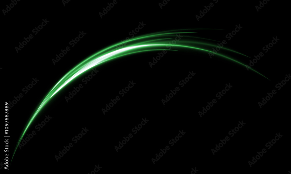 Aufkleber abstract green light speed motion movement curve on black background vector
