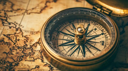Exploring navigation techniques compass on antique map travel and adventure historical setting close-up perspective travel enthusiasts