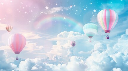 Obraz premium Joyful hot air balloon festival in the sky nature wonderland colorful clouds and stars dreamlike experience scenic viewpoint