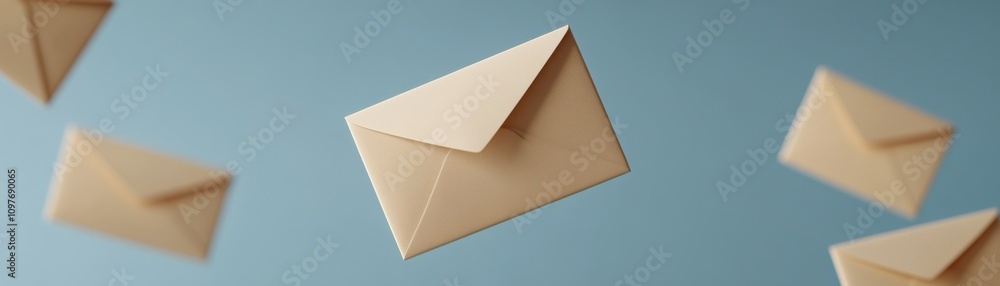 Poster a group of flying envelopes creates a dynamic scene, representing communication, messages, and conne