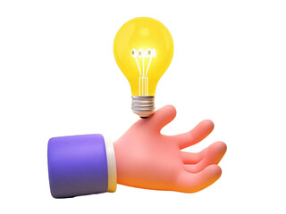 idea Support hand with Lightbulb 3d cartoon style illustration