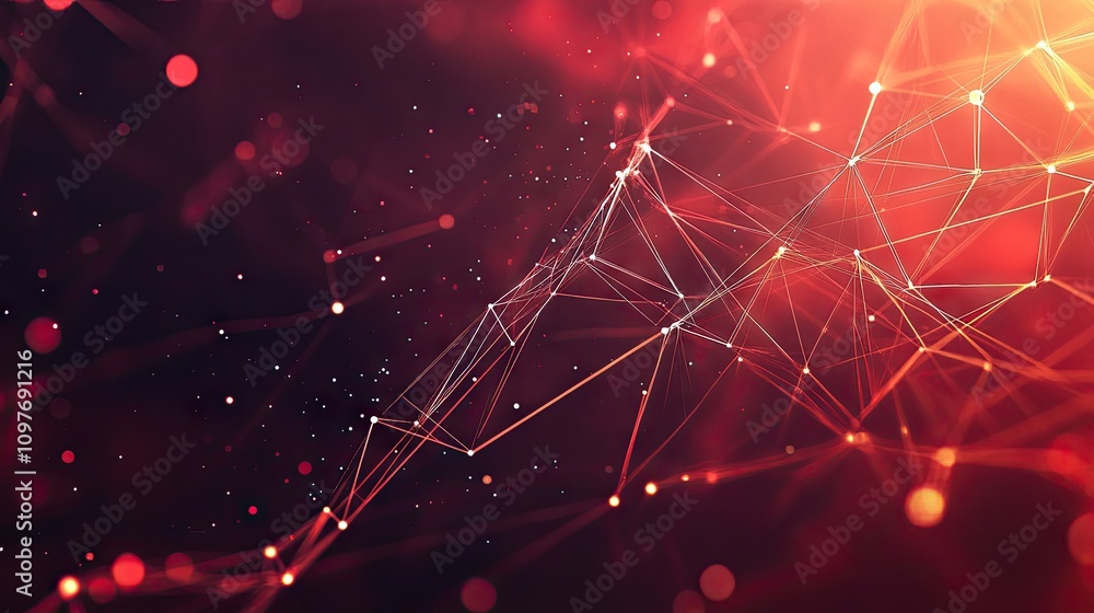 Poster a vibrant abstract illustration featuring red and orange hues, with intricate network patterns and g