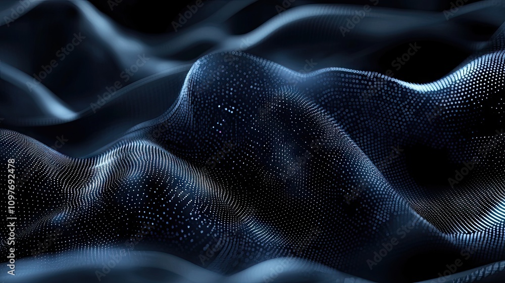 Poster abstract dark blue wave pattern with glowing dots creating a sense of depth and movement.