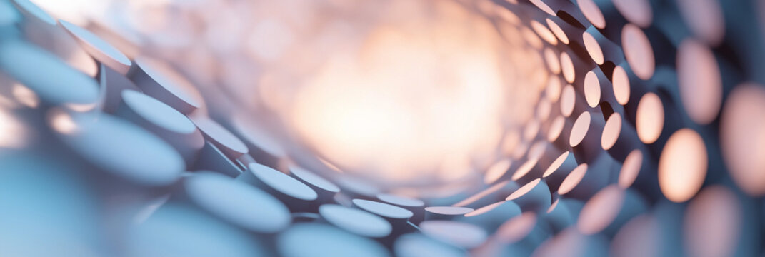 An abstract rendering of a tunnel composed of circular forms, creating an intriguing visual journey with its soft, ambient lighting and modern texture.