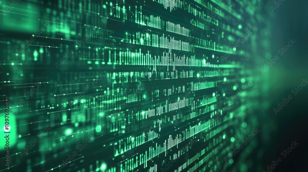 Poster digital data streams in vibrant green colors, creating a futuristic vibe.
