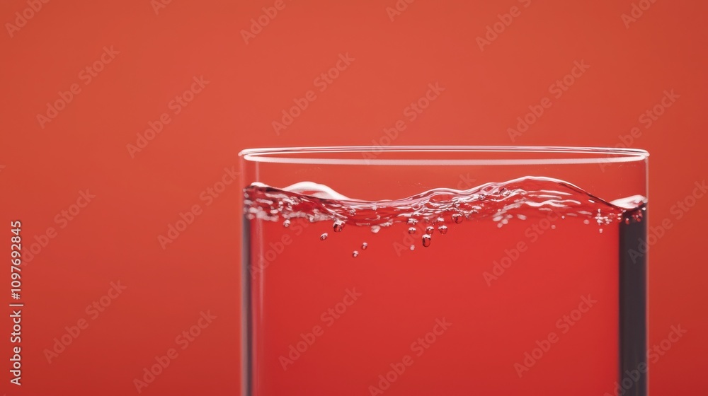 Poster fluid experiment with layered liquids in a glass science concept studio