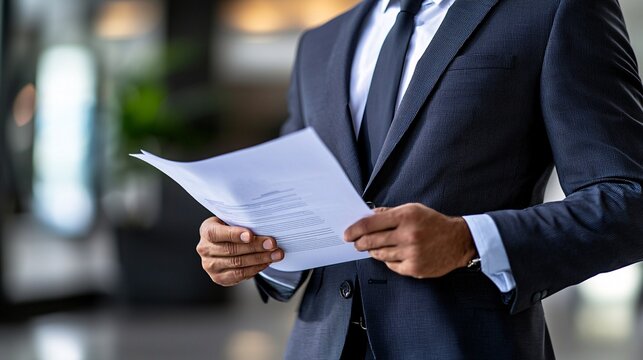 Business owner reviewing insurance policies to ensure coverage for workplace incidents Stock Photo with side copy space