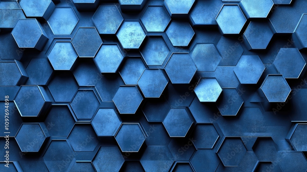 Poster abstract blue hexagonal pattern forming a striking textured background.