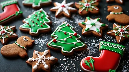 Obraz premium Christmas Gingerbread Cookies, Festive Treats Top View