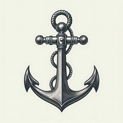 Detailed illustration of a nautical anchor with rope.