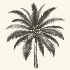 Detailed illustration of a single palm tree against a light beige background.  