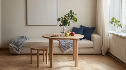 A bright and friendly room featuring a warm table setting.