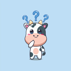 Cute cow is confused cartoon vector illustration