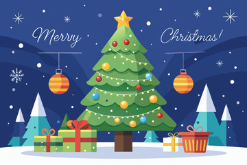 Shinny christmas tree vector art illustration