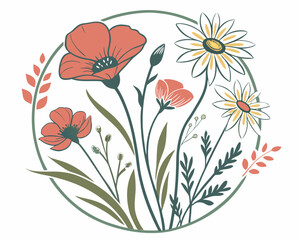 A simple name for the image could be: Vector Illustration of a Poppy Bouquet