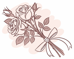 Hand drawn rose floral illustration with vintage design and butterfly accents