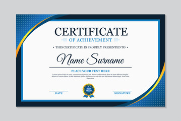 Certificate of achievement blue and gold simple geometric wave design
