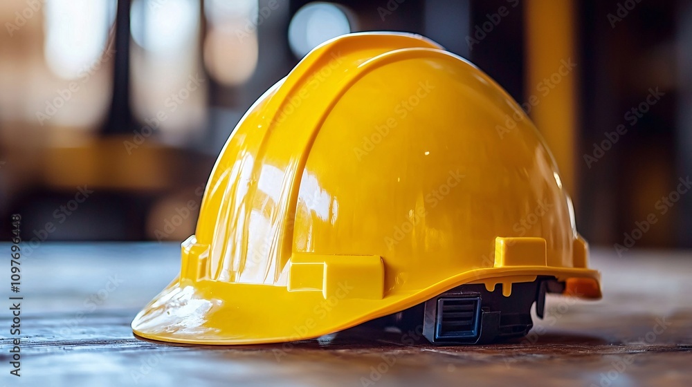 Aufkleber workers wearing hard hats engaging in a team discussion about workplace insurance and security stock