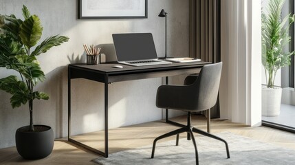 Modern Home Office Workspace With Laptop And Chair