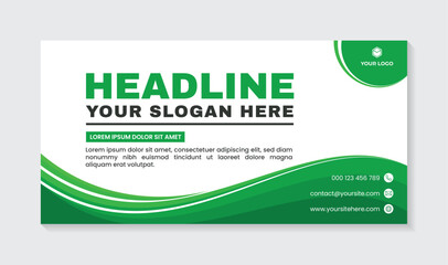 Modern curved green abstract banner design with elegant white background
