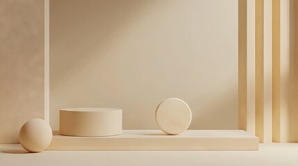 Minimalistic design featuring cream-colored geometric shapes in a calm, neutral space.