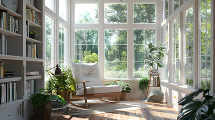 white chair in the room with lavender wall