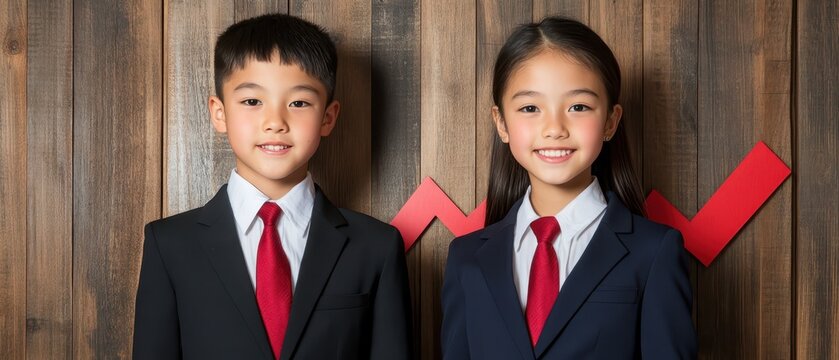 Two young children in suits and ties, portrait of elegance future leaders