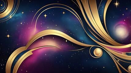 Obraz premium Golden Celestial Swirls Across A Deep Purple Space